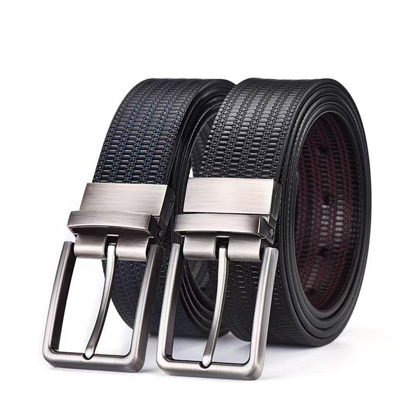 New Business Rotary Buckle Men&#39;s Leather Belt Men&#39;s Leather Rice Grain Embossed Trousers Belt Leather Belt