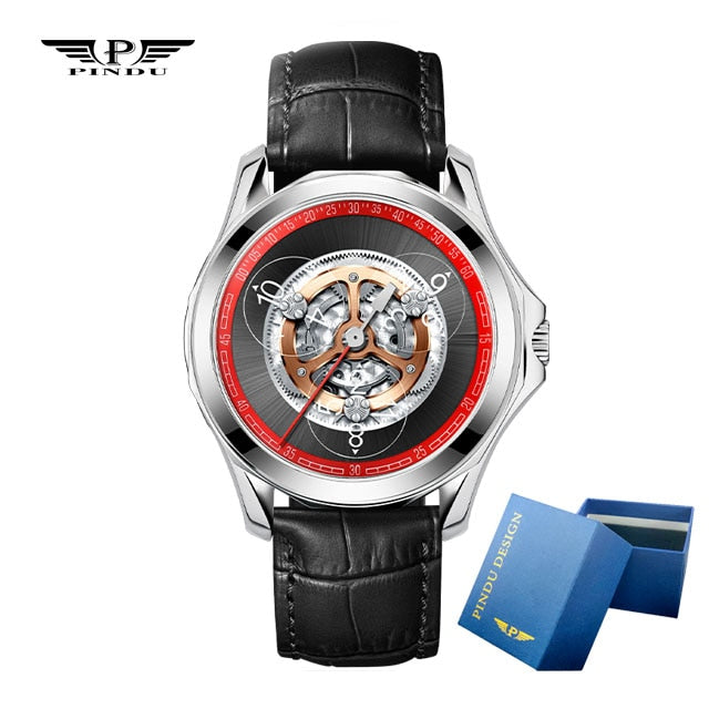 PINDU New 41MM Minute Scale Luxury Men&#39;s Watches Business Sunburst Watch For Men Automatic Mechanical Sapphire Windows P6513+Box