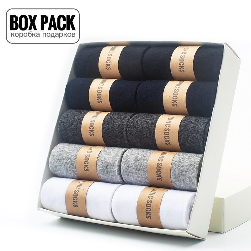 Box Pack Men&#39;s Cotton Socks 10Pairs/Box Black Business Men Socks Soft Breathable Summer Winter for Man Boy&#39;s Gift Size EUR39-45