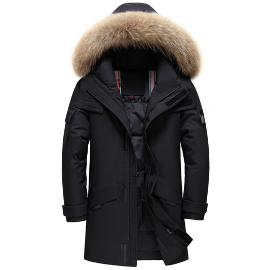 New Real Fur Collar Men&#39;s Down Jacket Hooded Warm Winter Coat Men Warm 90% White Duck Down Long Parka Hight Quality Man Overcoat