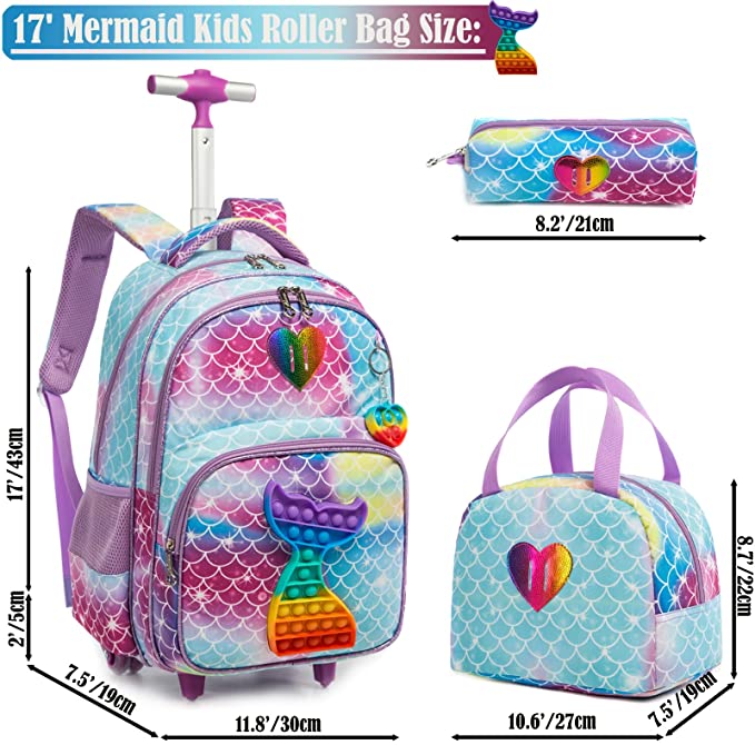 Children 3pcs Schoolbag set with Wheels School Trolley Bag with lunch bag School Rolling Backpack Set Wheeled backpack for girls