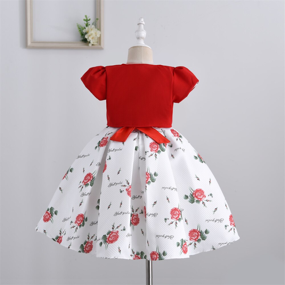 Yoliyolei 2PCS/set New Girls Dress Autumn Printing floral Kids Dresses Baby Girls ball gown Party Clothes with short sleeve coat