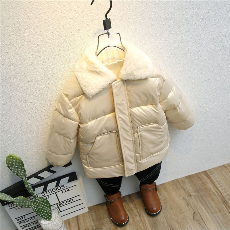 2022 New Winter Children&#39;s Warm Cotton Jackets Rabbit Fur Collar Coats Baby Short Quilted Jacket Kids Clothes Girl Boy Outerwear