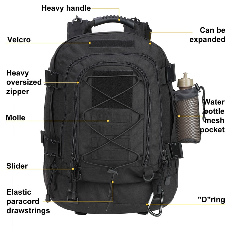 Extra Large 60L Tactical Backpack for Men Women Outdoor Water Resistant Hiking Backpacks Travel Backpack Laptop Backpacks