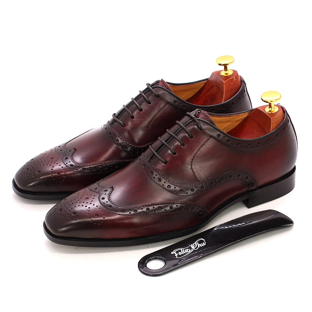 Size 6-13 Handcrafted Mens Wingtip Oxford Shoes Genuine Calfskin Leather Brogue Dress Shoes Classic Business Formal Shoes Man