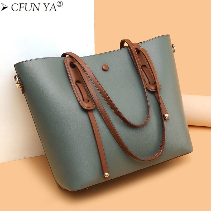 CFUN YA Luxury Cow Leather Tote Bag For Women Ladies Handbags Big Top Handle Bag Large Female 2022 Office Hand Shoulder Pack