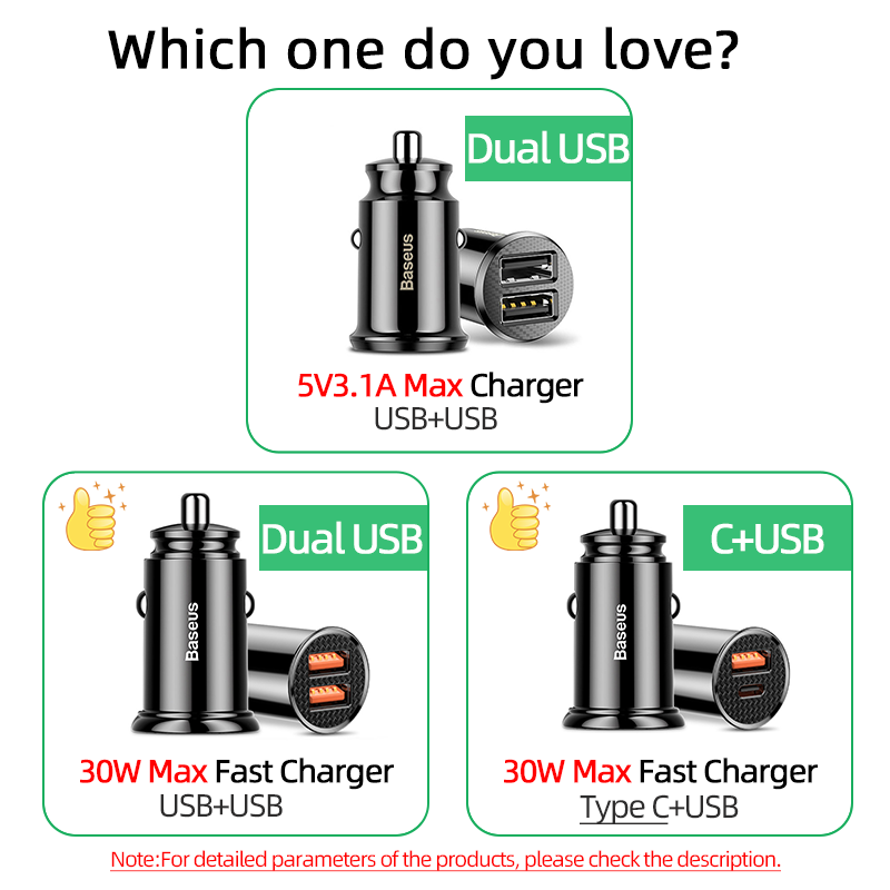 Baseus USB Car Charger Quick Charge 4.0 QC4.0 QC3.0 QC SCP 5A PD Type C 30W Fast Car USB Charger For iPhone Xiaomi Mobile Phone