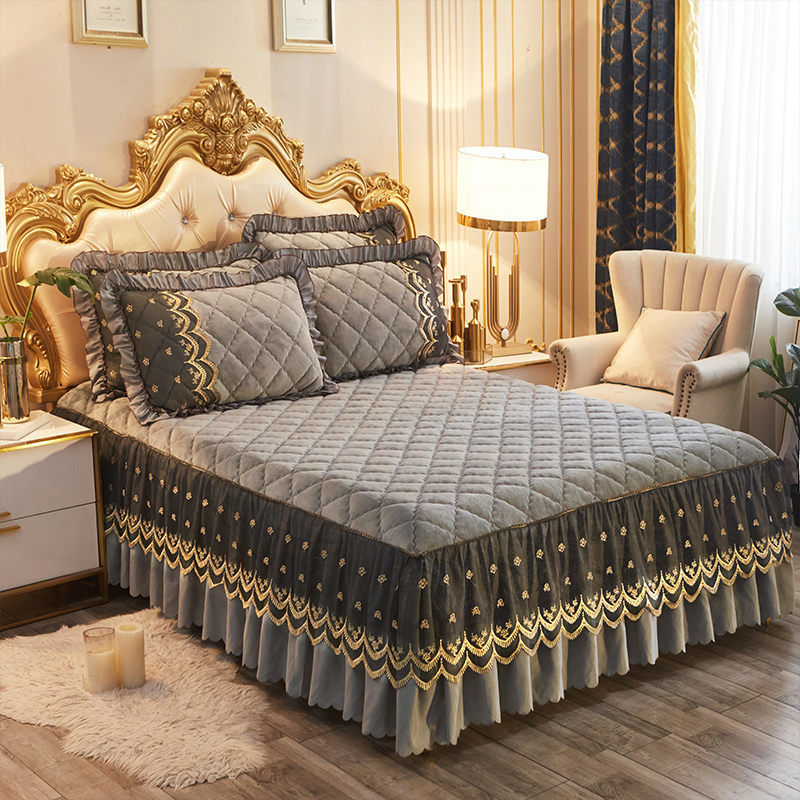 Luxury Winter Quick Warm Velvet Bed Skirt Super Soft Thick Flannel Quilted Bedspread Anti-slip Bed Cover Not Included Pillowcase