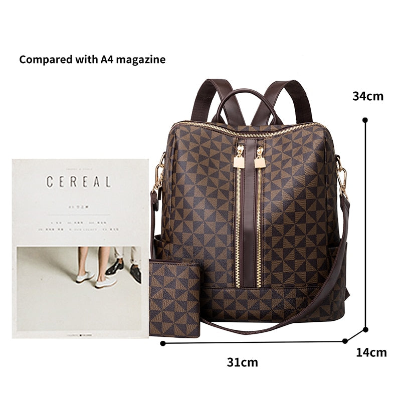 Women Backpack Bag And Purses 2 In 1 2022 New Luxury Designer With Shoulder Strap Plaid Leather Fashion Female Bucket Handbags