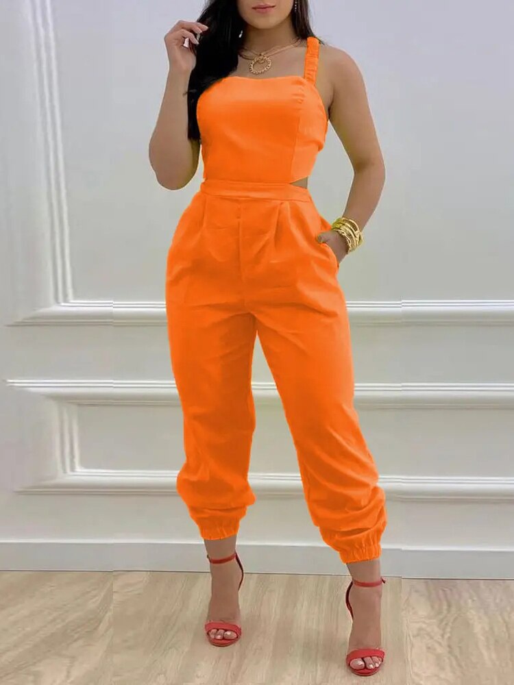 Strap Jumpsuit Women Summer Sexy Backless Bow Letter Print Strapless Overalls Rompers For Women Pocket Straight Work Jumpsuits