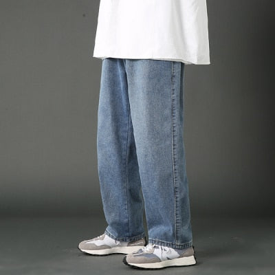 2022 New Street Casual Baggy Jeans Men&#39;s Korean Fashion Hip Hop Straight Wide Leg  Trousers Couple Denim Pants Black Light Blue