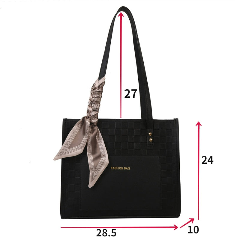 TRAVEASY 2023 Fashion PU Leather Large Capacity zipper Tote Bags for Women Casual Patchwork Scarves Commute Female Shoulder Bags