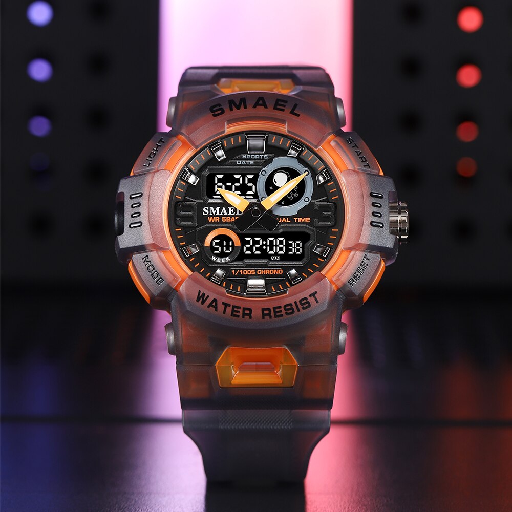 SMAEL Men Sport Watch LED Light Alarm Digital Clock Dual Time Display Week Auto Date Backlight Youth Quartz Wristwatches Male