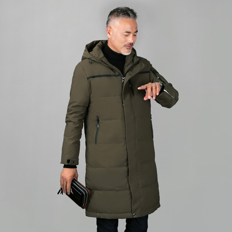 Plus Size 5XL Middle-aged Men Winter Down Coat For Father Long White Duck Down Winter Jacket Men Hooded Down Parka Men Overcoat