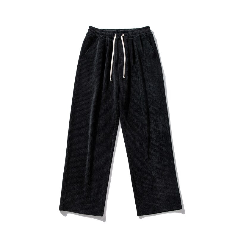 Men&#39;s Loose Corduroy Casual Pants Korean Style Outdoor  Sports Pants Elastic Waist Straight Leg Wide Leg Pants Black Khaki Brown