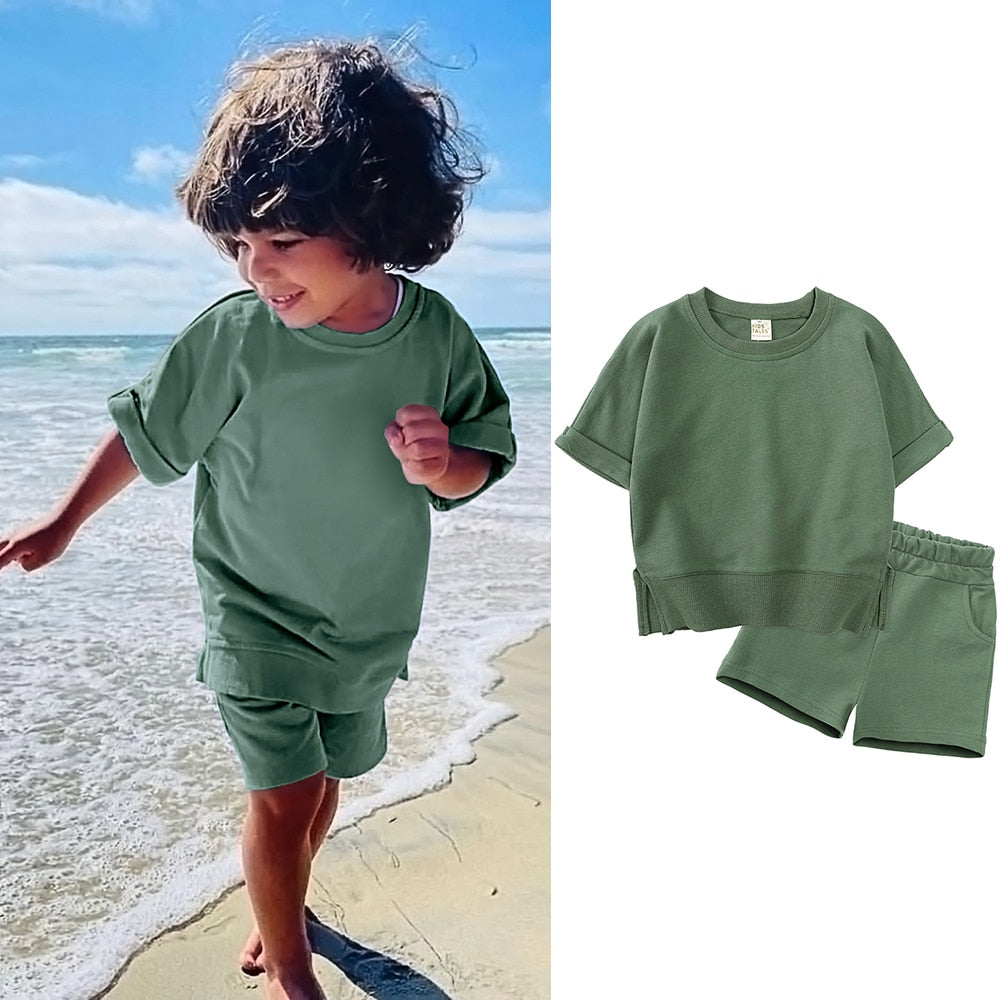 2023 Kids Boy Girl Summer Clothes Pure Cotton Short Sleeve+Shorts Sport Suit Teenage Korean Tracksuit For Children Outfits