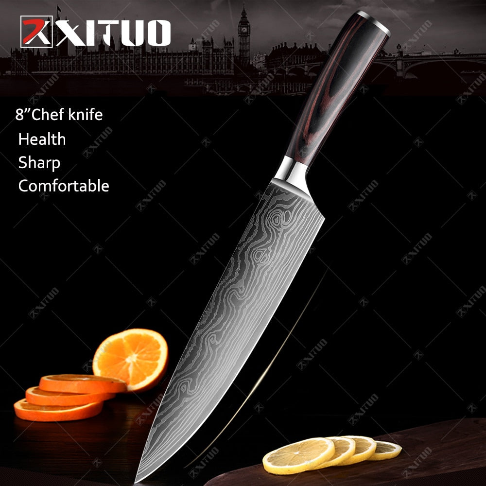 XITUO Kitchen Knives set 1-10PCS Chef knife High Carbon Stainless Steel Santoku knife Sharp Cleaver Slicing Knife Best Choice