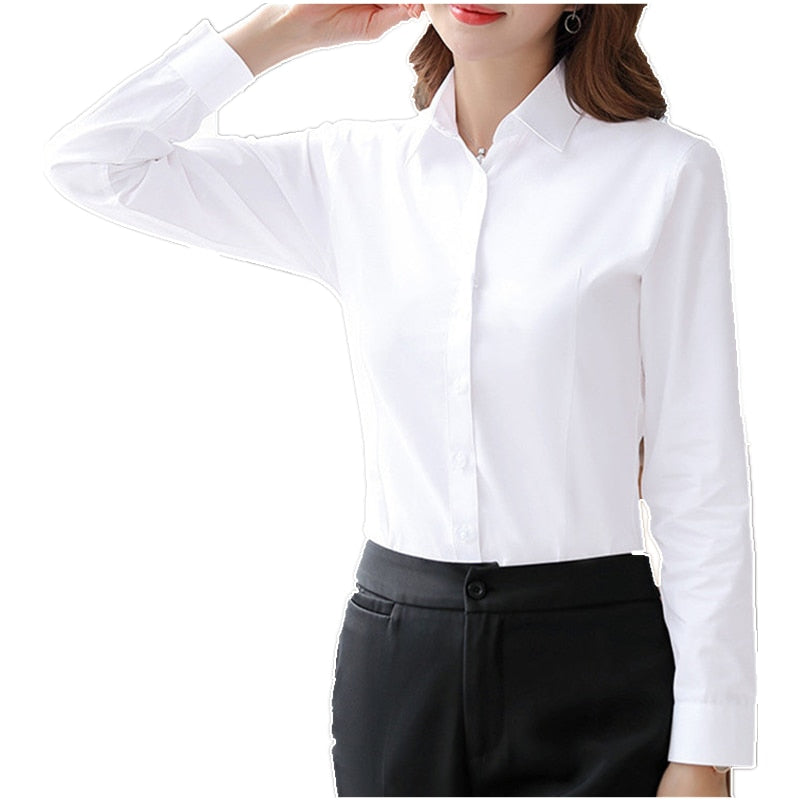 Women Cotton Shirts Woman White Shirt Long Sleeve Blouse Office Lady business Pink Shirts Button Solid Women work Blouses Tops