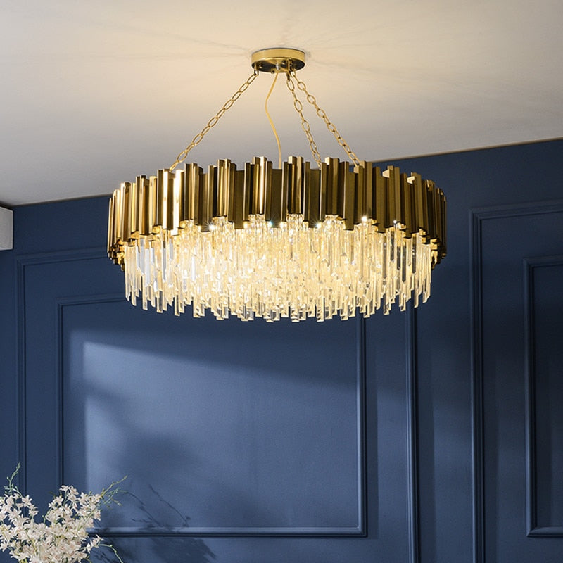 Modern Luxury Shiny Gold E14 Led Pendant Lights Dining Room Lustre Crystal Led Droplight Indoor Lighting Suspend Lamp Fixtures