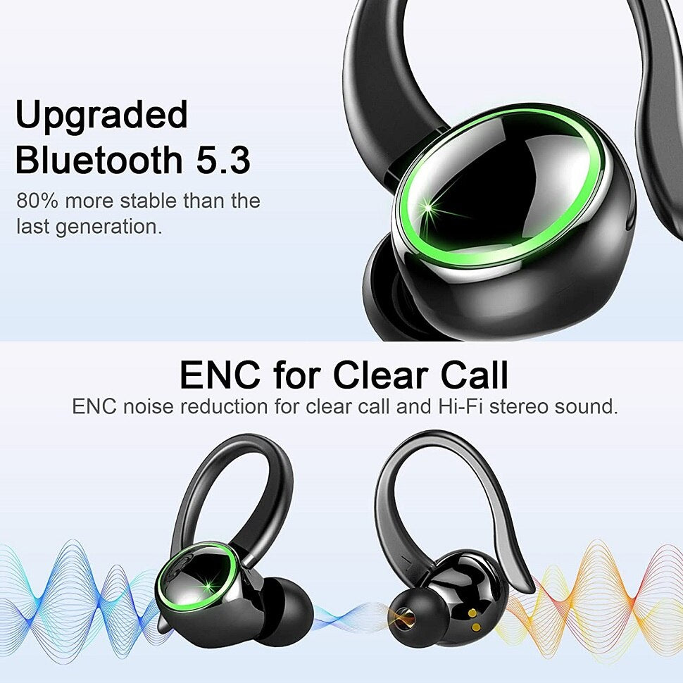 Bluetooth 5.3 Headphones 3D Stereo Headset, 40H Touch Control Over Ear Headphones with Dual-LED Display IP7 Waterproof Earphones