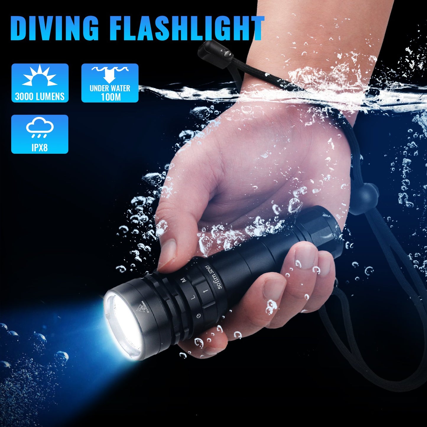 Sofirn SD05 Scuba Dive LED Diving Light  XHP50.2 Super Bright 3000lm 21700 Lamp with Magnetic Switch 3 Modes