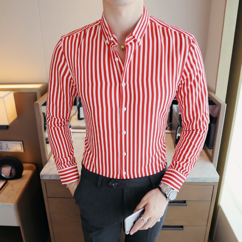 Men&#39;s Shirt Fashion Casual Striped Long Sleeved 3/4 Sleeve Slim Fit Spring Summer Autumn Quality Male Button Down Shirt