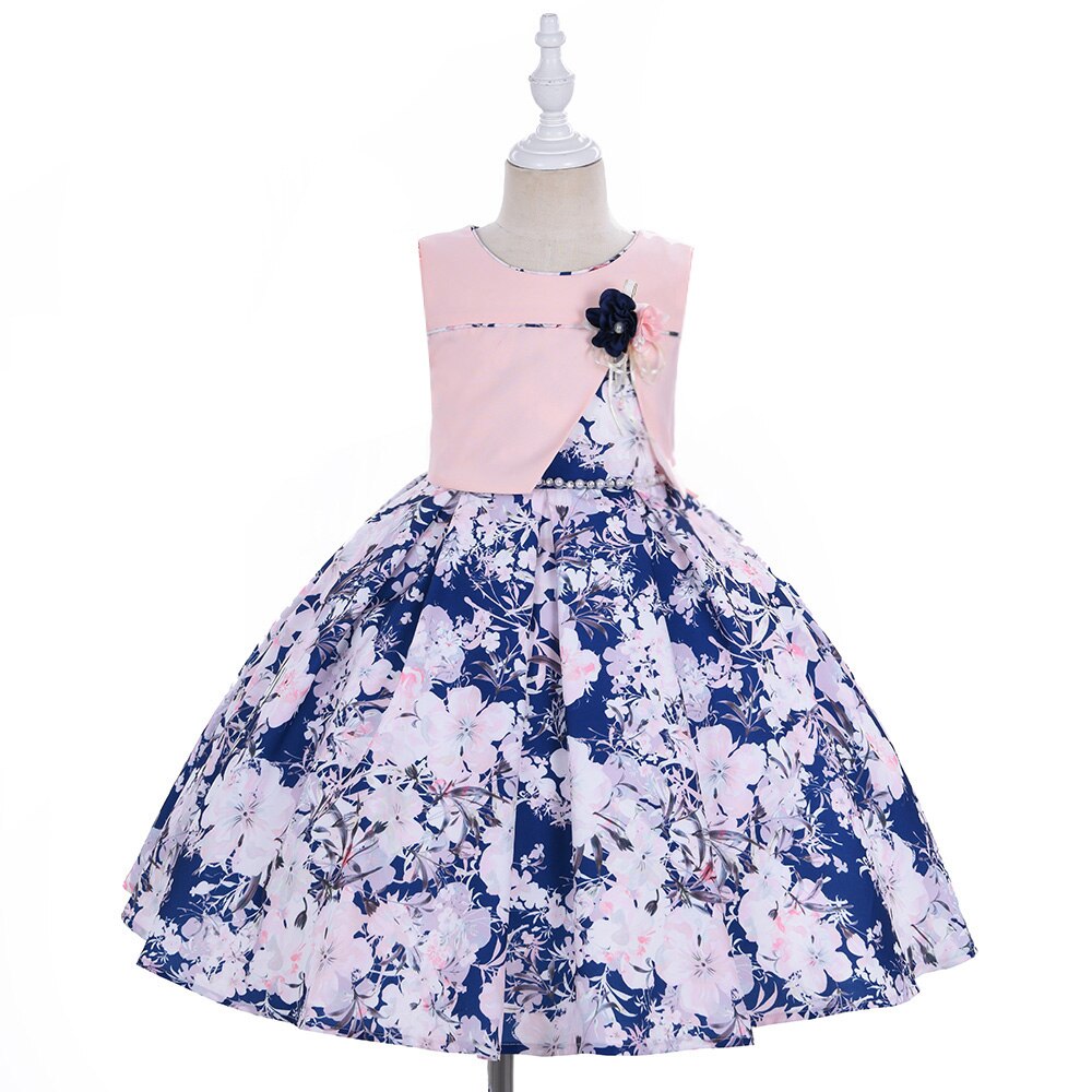 Yoliyolei 2 in 1 Short Sleeve Printing Dress for 6 years old Girl Pearls Birthday Fashion 8 Years Casual Children Dresses