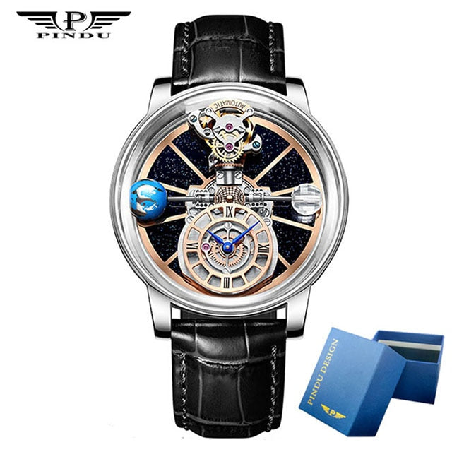 PINDU DESIGN Astronomia Celestial SeriesTourbillon Watch Men The Transparent Design Man Watches Quartz Wristwatch reloj hombre