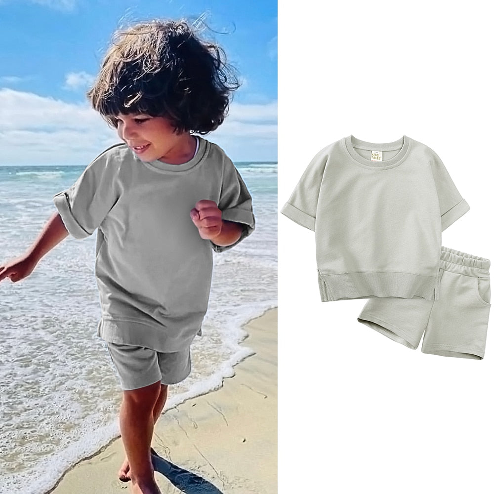 2023 Kids Boy Girl Summer Clothes Pure Cotton Short Sleeve+Shorts Sport Suit Teenage Korean Tracksuit For Children Outfits
