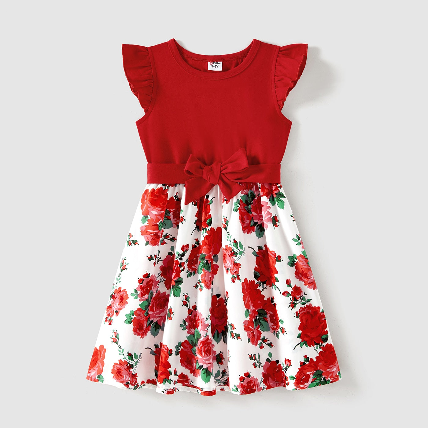 PatPat Family Matching Outfits 95% Cotton Short-sleeve Colorblock T-shirts and Floral Print Spliced Dresses Sets