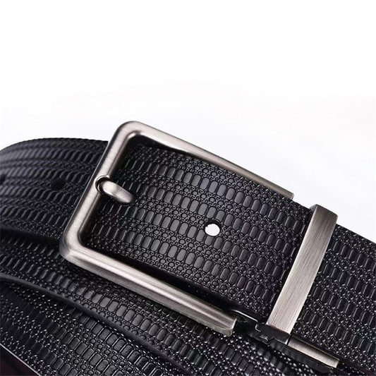 New Business Rotary Buckle Men&#39;s Leather Belt Men&#39;s Leather Rice Grain Embossed Trousers Belt Leather Belt