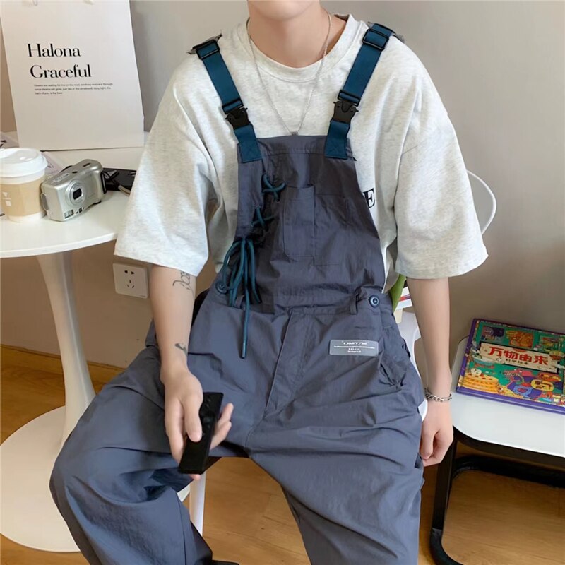 Japanese functional wind overalls overalls men&#39;s streetwear design sense summer thin loose straight casual pants Overalls