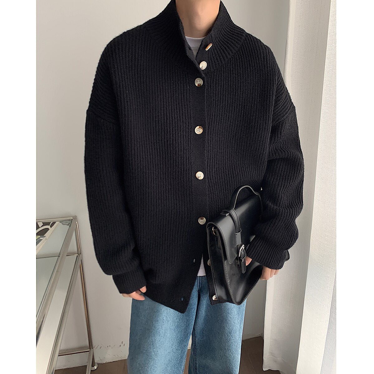 Turtleneck Sweatercoats Men Korean Cardigans Casual Single-breasted Knit Sweater Autumn Winter New Loose Knitwear Sweater Men