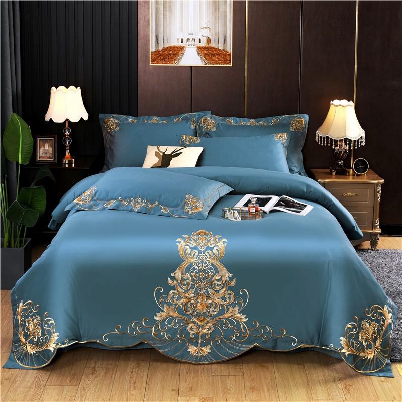 Bedding Set- Double Queen King 4Pcs Embroidery Chic Boho Comforter Cover set Premium Cotton Soft Bedding Set Duvet cover Bed Sheet Pillowcase