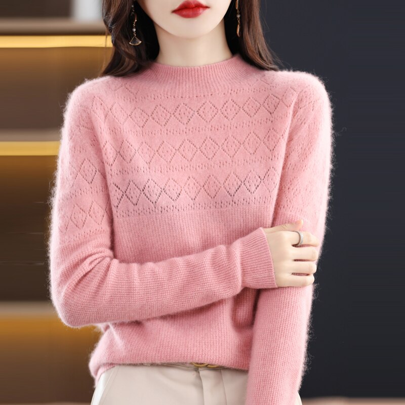 Bohemian Sweater Women&#39;s Cheap Official Store Fashion Loose Hollow Design Pure Woolen Sweater Light Luxury Underlay Pullover