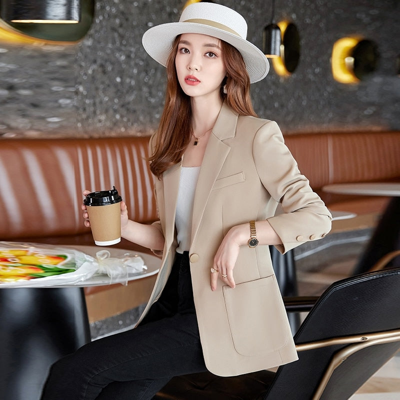 Women Blazer Chic Office Lady Blazer Vintage Coat Fashion Notched Collar Long Sleeve Outerwear Stylish Ladies Tops Women Clothes