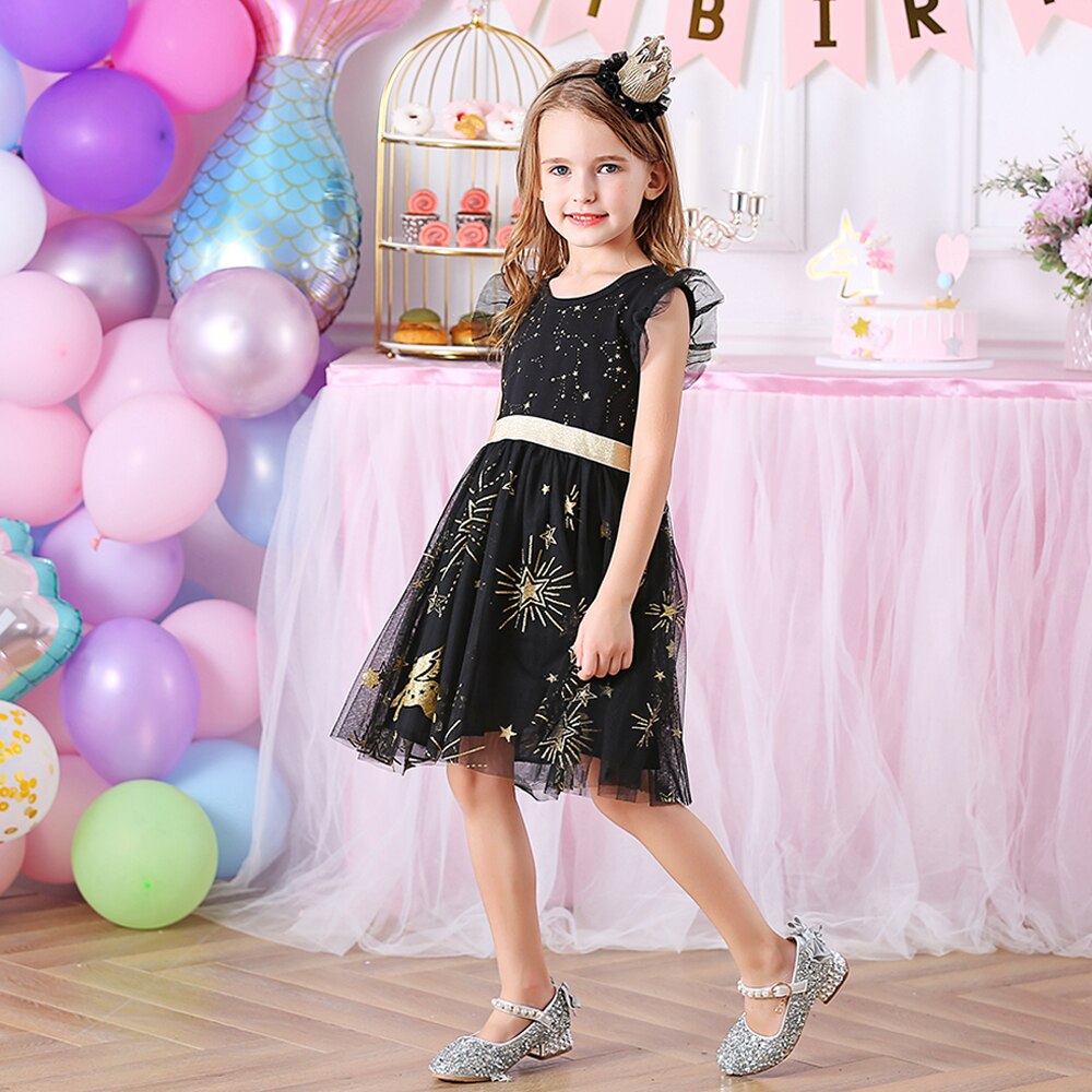 VIKITA Party Dresses for Girls Children Stars Sequins Shiny Vestidos Girl Elegant Prom Evening Princess Summer Ball Gowns