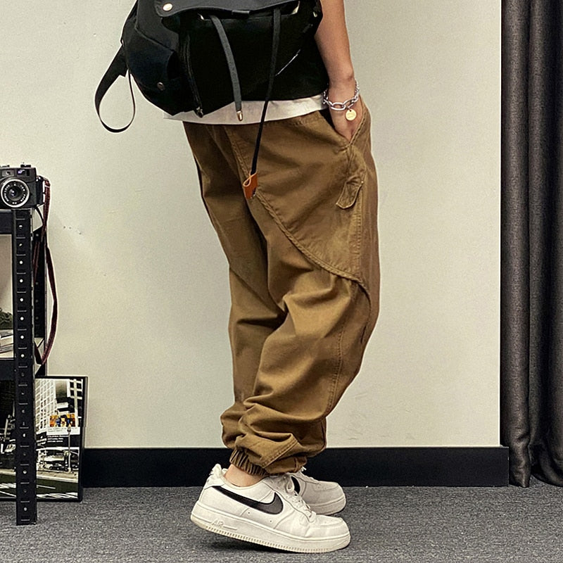 Korean Streetwear Loose Plus Size Cargo Pants Men Clothing Harajuku High Quality Harem Joggers Japanese Casual Baggy Trousers