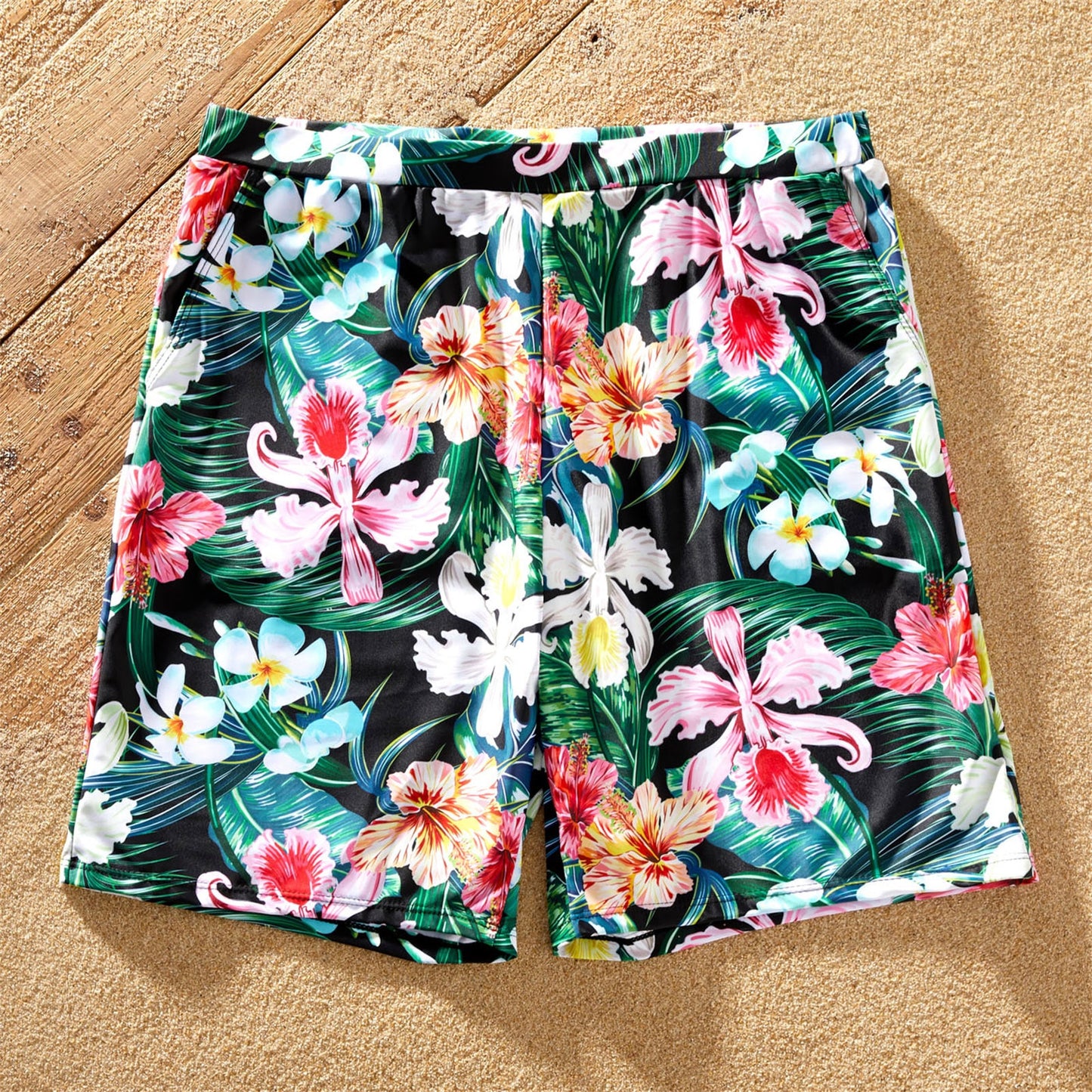 PatPat Family Matching Allover Floral Print Swim Trunks Shorts and Spaghetti Strap One-Piece Swimsuit