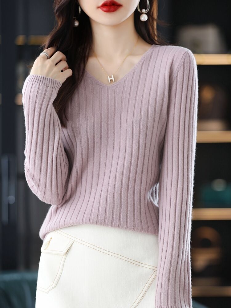 Women Sweater Long Sleeve Top Knitted Pullover V-Neck Fashion Sweater Woman Winter 2022 Basic Female Clothing Soild OL Sweaters