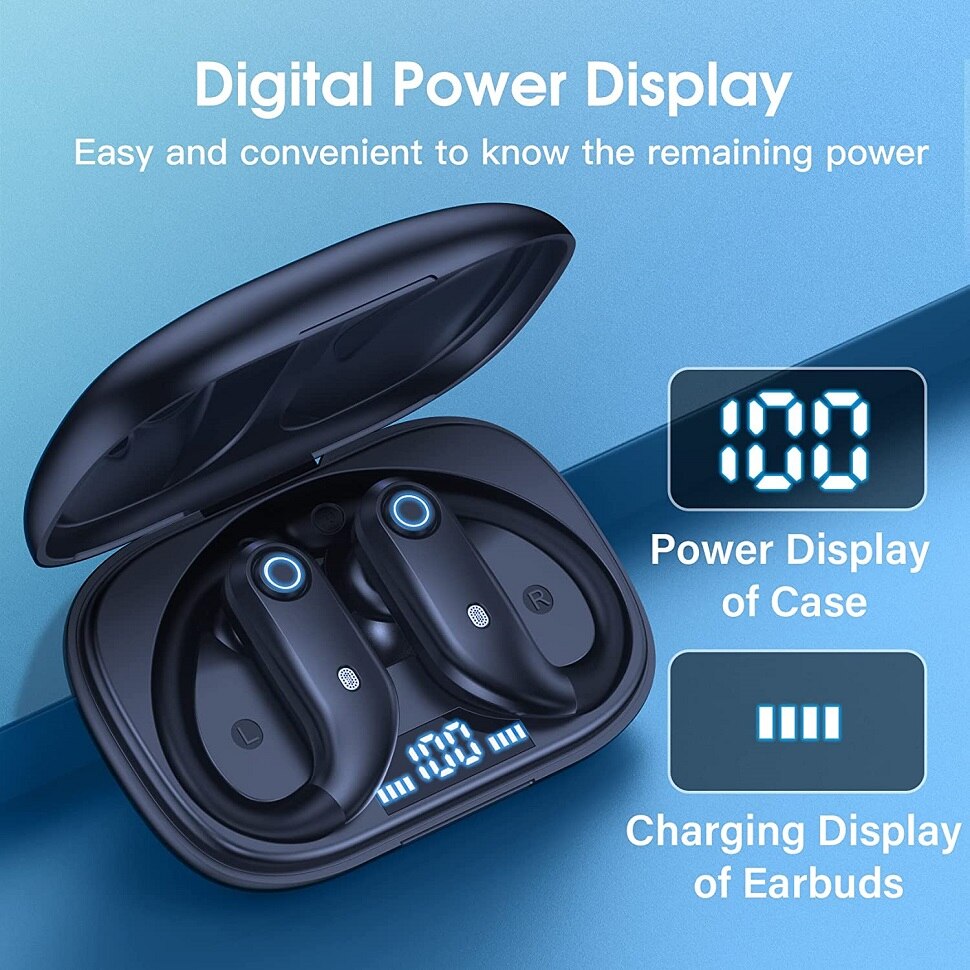 Bluetooth Earphones Wireless Headphones with Wireless Charging Case Earbuds Built in Mic Earhooks Waterproof Headset for Sports