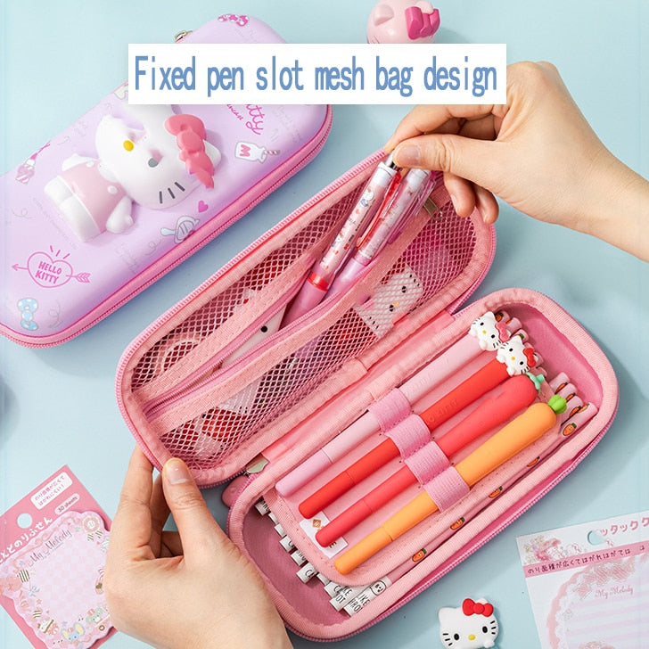 Sanrio PU Large Capacity Pencil Case Kawaii HelloKitty Cinnamoroll Melody School Pencils Bag Pouch Pen Case Supplies Stationery