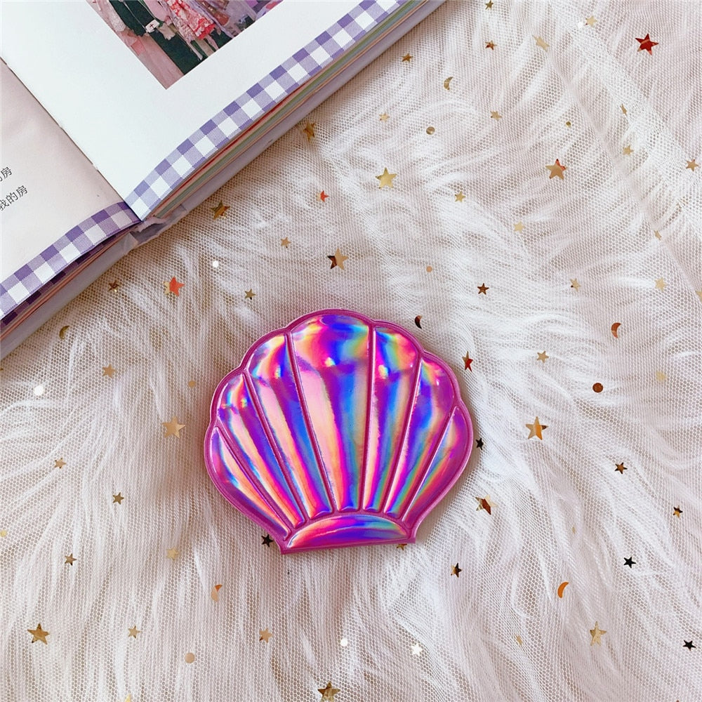 Dream Laser Color Shell Shape Makeup Mirror 2X Magnifying Mirror Portable Double-sided Folding Pocket Kawaii Makeup Accessories
