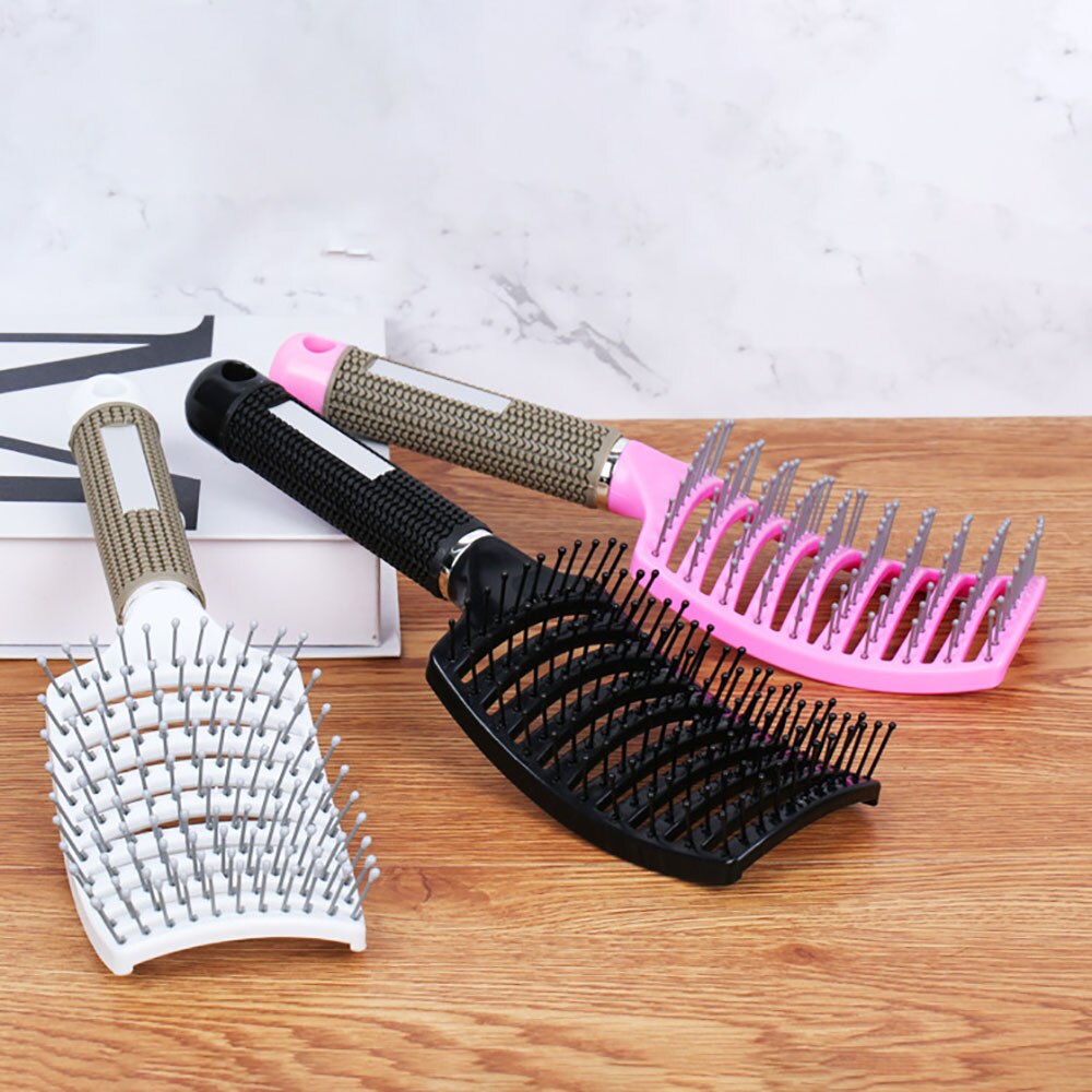 Hair Wave Brush for Salon New Scalp Massage Swept Back Curved Comb Bristle&amp;Nylon Women Man Wet Curly Detangle Styling Tools