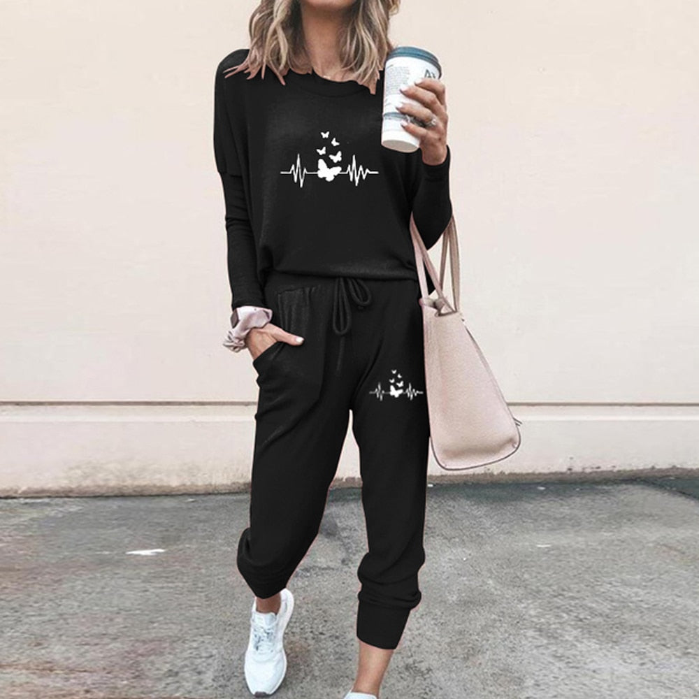 2022 New Set Woman 2 Pieces Casual Fleece Tracksuit Women Suit Long Sleeve Pullover + Sport Pants Fashion Home Suit (7colors)