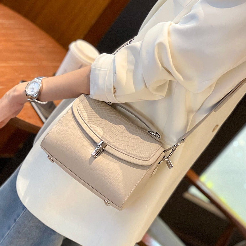 Genuine Leather Women Bag Fashionable Purse for Lady Temperament Crossbody Square Shoulder Bag Cow Leather Versatile Handbag