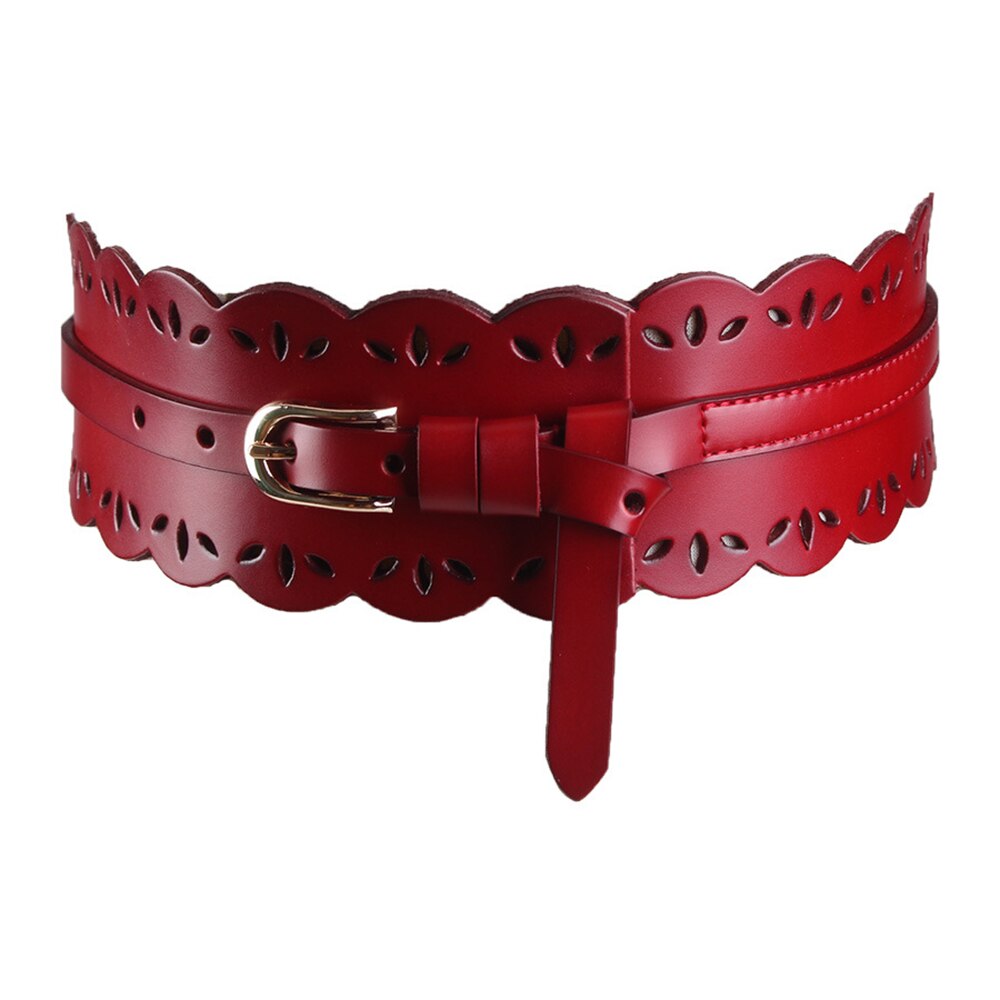 RAINIE SEAN Leather Cummerbund Women Elegant Wide Solid Wine Red Belt Cummerbunds Female Corset Ladies Broadband Waist Belts