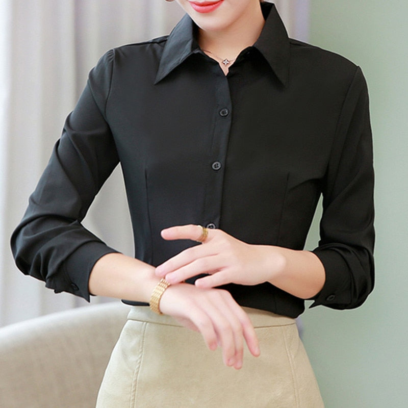 Women Cotton Shirts Woman White Shirt Long Sleeve Blouse Office Lady business Pink Shirts Button Solid Women work Blouses Tops