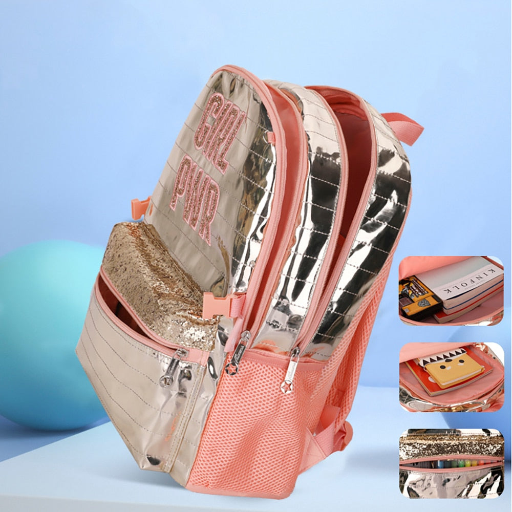 School Bags Backpacks for School Teenagers Girls Waterproof Spine Protection Schoolbag Sequined Detachable Lunch Bag  Girls Bags