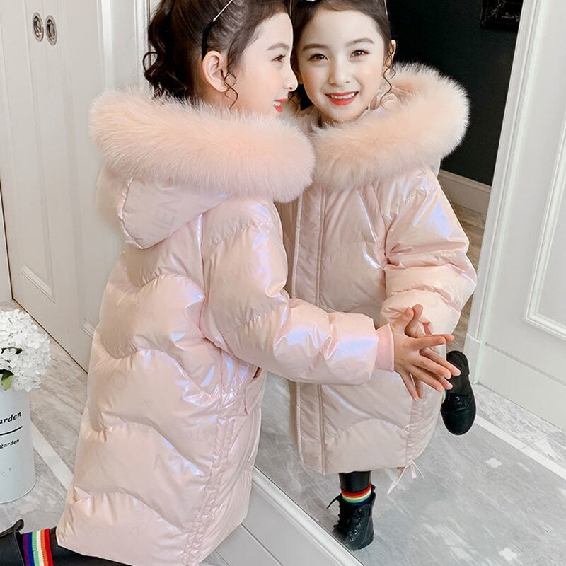 2022 Girls Down Parkas Winter Teen Girls Warm Outerwear Kids Thickened Coats Fashion Children Colorful Fur Collar Hood Jackets